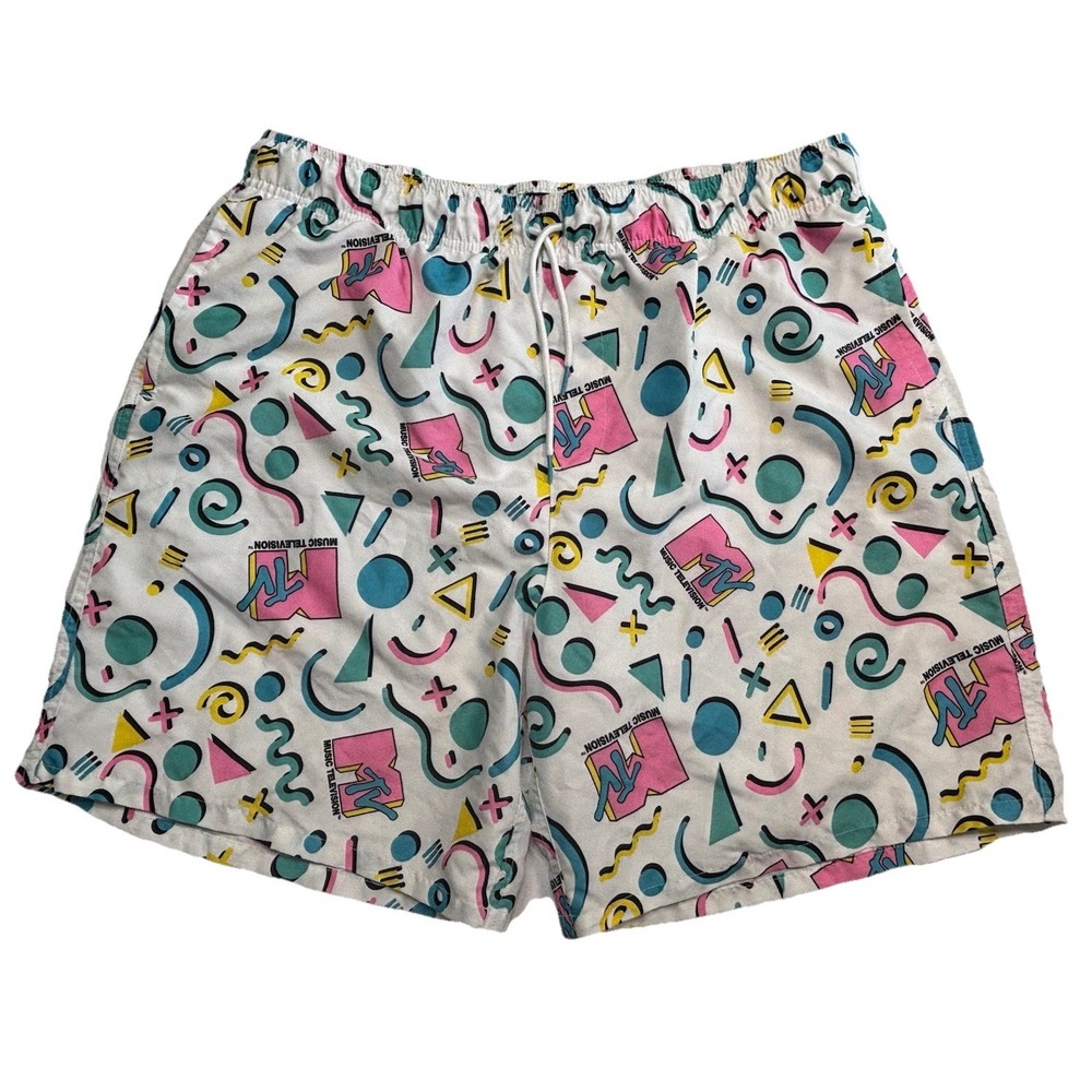 MTV‎ Swim Trunks XXL Memphis Print 90s Style Board Shorts Lined